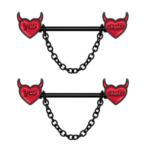 Украшения для пирсинга сосков. Сердца с рожками. Пара. SNP8619-2