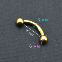Интернал-банан 3 мм для пирсинга Принц Альберт, золотое титановое покрытие. BNPBG8