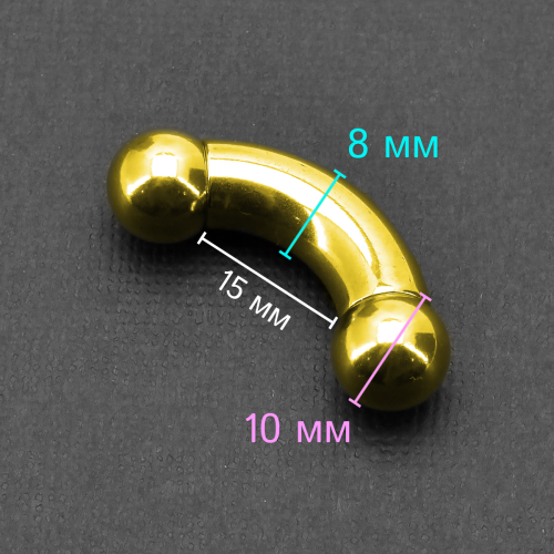 Интернал-банан 8 мм для пирсинга Принц Альберт, золотое титановое покрытие. BNPBG0