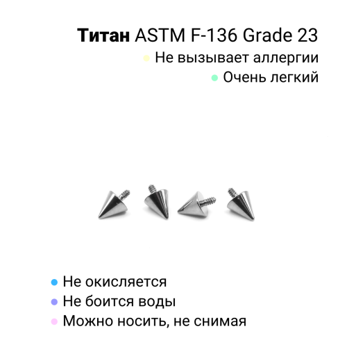 Интернал-конус 3 мм для украшений со стержнем 1,2 мм (резьба 0,9 мм). Титан. TBSI093