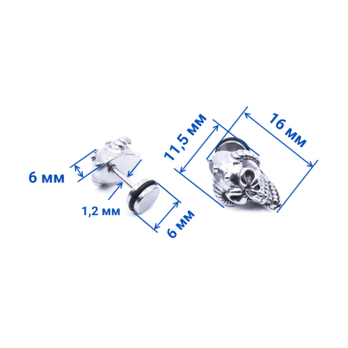 Серьги 1,2 мм. Пара. Черепа. C2901-2