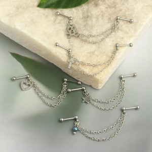 Штанга 1,2 мм для двух проколов. Звезда. JC-1538