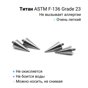 Интернал-конусы 4 х 8 мм (2 штуки) для микродермалов и пирсинга с стержнем 1,6 мм (резьба 1,2 мм). Титан. TBSI1248-2