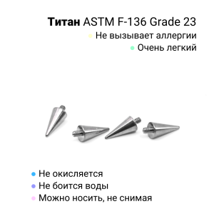 Интернал-конусы 3 х 6 мм (2 штуки) для микродермалов и пирсинга с стержнем 1,6 мм (резьба 1,2 мм). Титан. TBSI1236-2