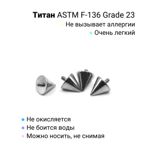 Интернал-конусы 5 мм (2 штуки) для микродермалов и пирсинга с стержнем 1,6 мм (резьба 1,2 мм). Титан. TBSI125-2
