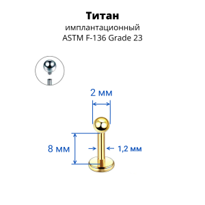 Интернал-лабрета 1,2 мм. Титан, золотое анодирование. ILBBT16G