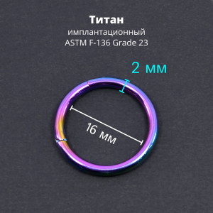 Кольцо сегментное 2,0 мм кликер. Титан, радужное анодирование. HSEGTA12RB