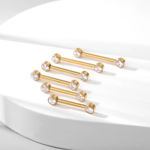 Интернал-штанги для пирсинга сосков с кристаллами, золотое анодирование. Титан. Пара. NPTCG-2