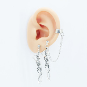 Комплект гвоздик с каффом и серьга-гвоздик Скелеты. EC1861