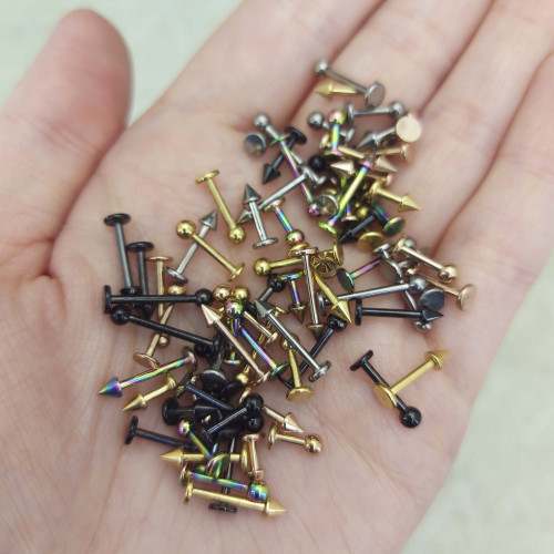 Лабрета 1,2 мм для пирсинга уха и губы. Конус. Титан, анодирование цвета розовое золото. LBCNT16rg