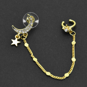 Серьга-гвоздик с каффом Месяц. EC1858
