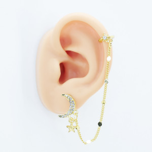 Серьга-гвоздик с каффом Месяц. EC1858