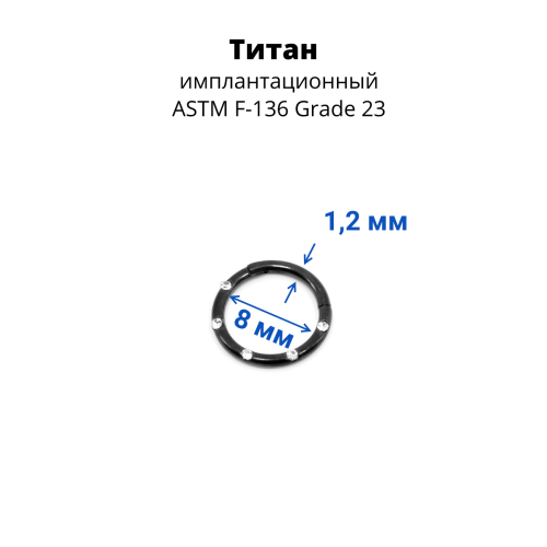 Кольцо сегментное 1,2 мм кликер с кристаллами. Титан. HSEGTAJ16
