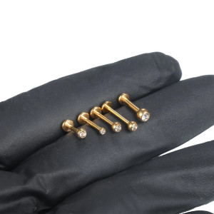 Интернал-лабрета 1,2 мм, накрутка 2 мм с кристаллом. Титан, золотое анодирование. LBICT2J16G