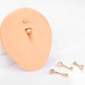 Украшение для пирсинга пупка. Титан, золотое анодирование, кристаллы. BNTJG14/6/4