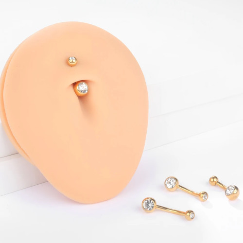 Украшение для пирсинга пупка. Титан, золотое анодирование, кристаллы. BNTJG14/6/4