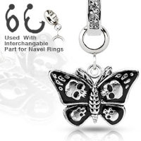 Украшение для пирсинга пупка. Бабочка с черепками. CH-010
