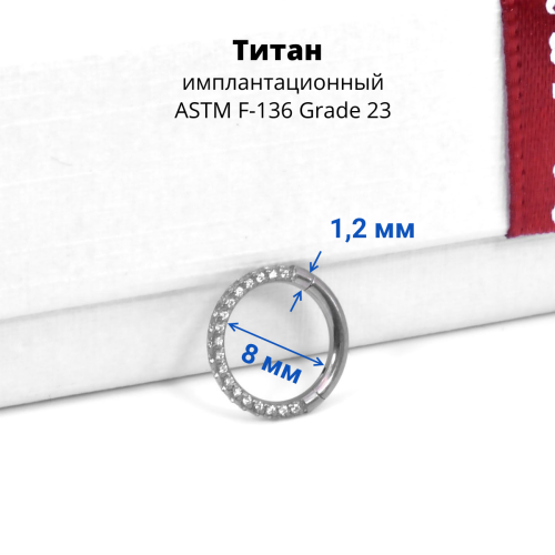 Кольцо сегментное 1,2 мм кликер. Титан. Кристаллы. HSEGTAJ022