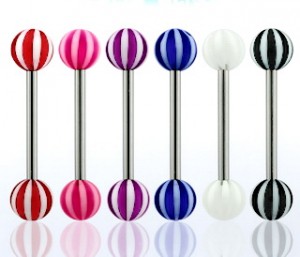 Штанга 1,6 мм. Титан, полосатые акриловые шарики 5 мм. BBUVBETi