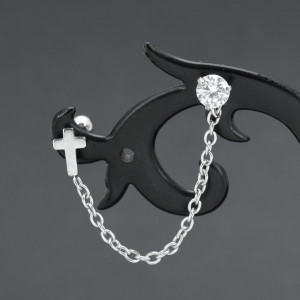 Штанга 0,8 мм для двух проколов. Круглый циркон и крест. JC0988