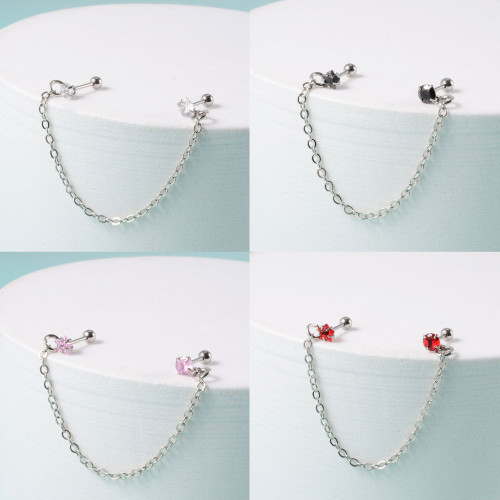 Штанга 0,8 мм для двух проколов. Цирконы в форме круга и звезды. JC4706