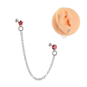 Штанга 0,8 мм для двух проколов. Цирконы в форме круга и звезды. JC4706