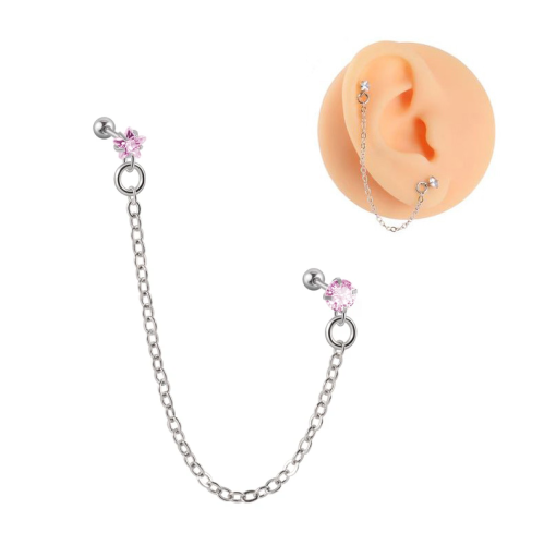 Штанга 0,8 мм для двух проколов. Цирконы в форме круга и звезды. JC4706