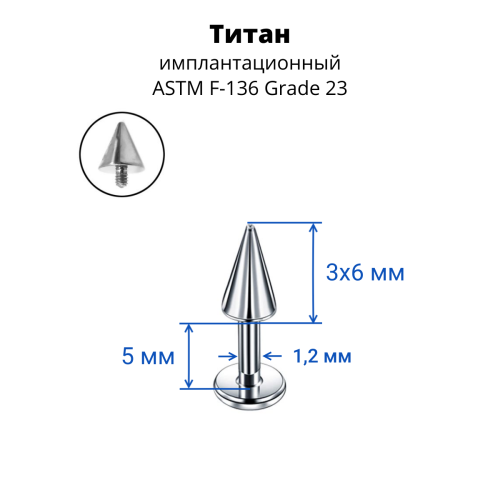 Интернал-лабрета 1,2 мм. Конус. Титан. ILCNT16-36