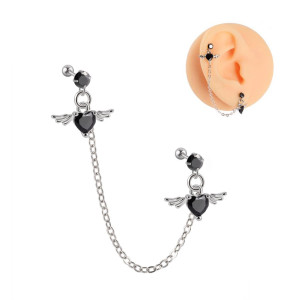 Штанга 0,8 мм для двух проколов. Сердца с крыльями. JC4708