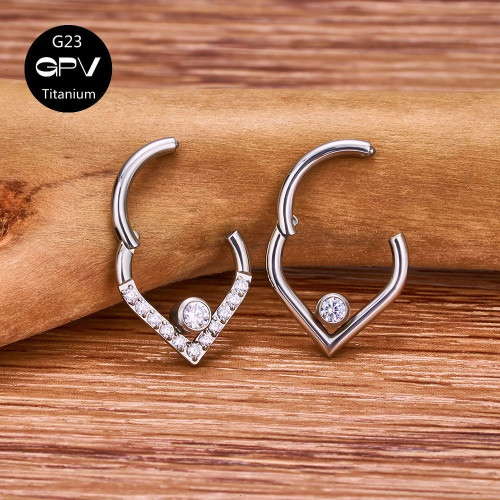 Кольцо-капля сегментное 1,2 мм кликер с кристаллами. Титан, золотое анодирование. HSEGTAJ023