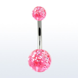 Украшение для пирсинга пупка. Шарики акрил с блеском. BNGT