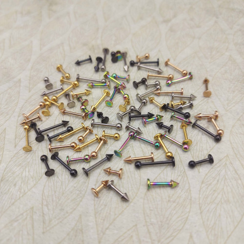 Лабрета 1,2 мм для пирсинга уха и губы. Титан, анодирование цвета розовое золото. LBBTA16rg