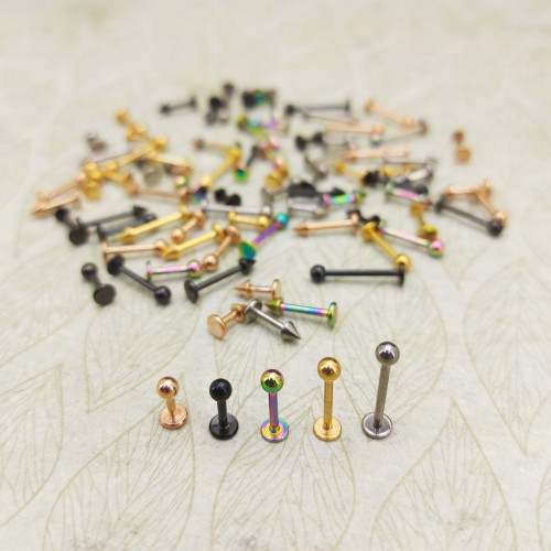 Лабрета 1,2 мм для пирсинга уха и губы. Титан, анодирование цвета розовое золото. LBBTA16rg