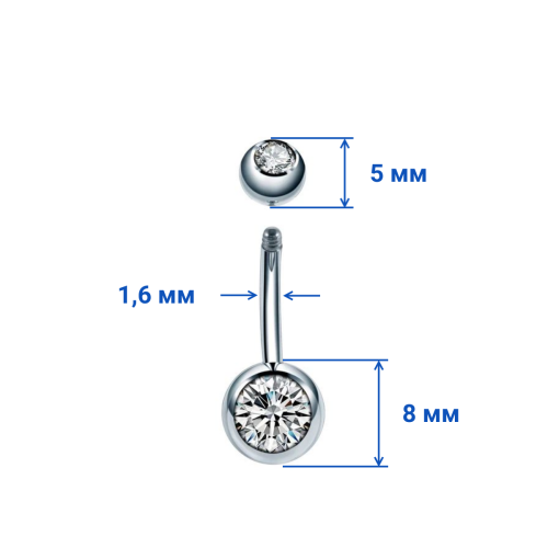Украшение для пирсинга пупка. Титан, 2 кристалла. BNT2J