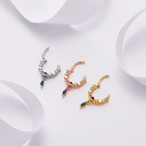 Кольцо сегментное 1,2 мм кликер для пирсинга септума с цирконами. HSEGJ4860