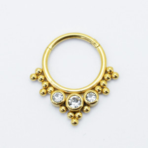 Кольцо сегментное 1,2 мм кликер для пирсинга септума с кристаллами, золотое титановое покрытие. HSEGJ1969