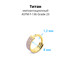 Кольцо сегментное 1,2 мм кликер тройное. Титан, кристаллы. HSEGTA029