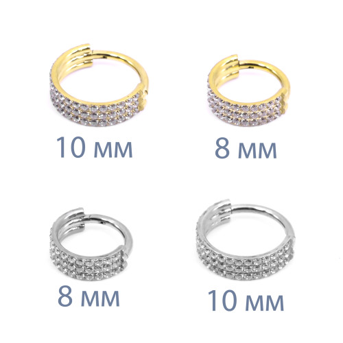 Кольцо сегментное 1,2 мм кликер тройное. Титан, кристаллы. HSEGTA029