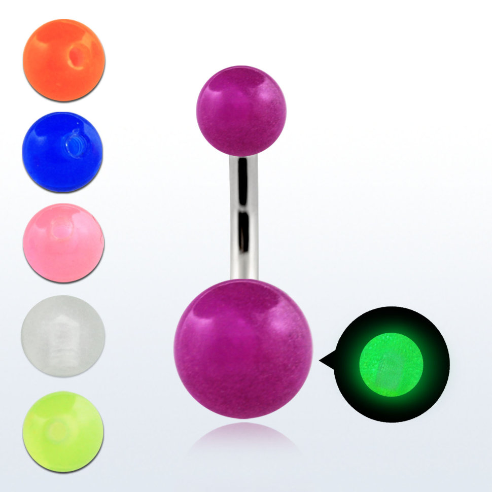 Украшение для пирсинга пупка. Шарики акрил светятся в темноте. GLBN14