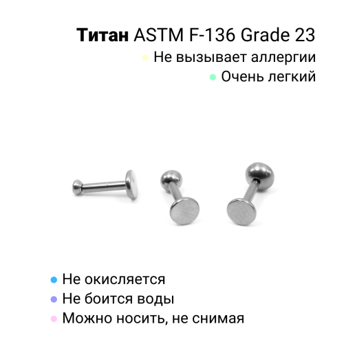 Лабрета 1,2 мм Push-in (без резьбы). Титан. ILTPJ16