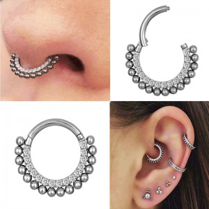 Кольцо сегментное 1,2 мм кликер для пирсинга септума с кристаллами. HSEGJ1902