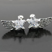 Штанга 1,2 мм для пирсинга хеликса. Звезда с крылышком. Пара. BBER761