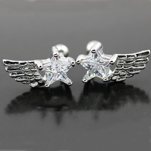 Штанга 1,2 мм для пирсинга хеликса. Звезда с крылышком. Пара. BBER761