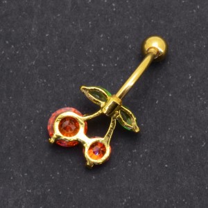 Украшение для пирсинга пупка, покрытие золотом. Вишенки. GPBR0697