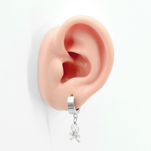 Серьга-кликер с подвеской Череп. Чёрное покрытие. SK5804B