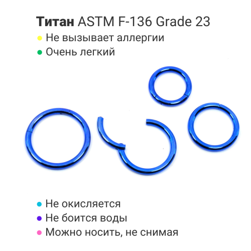 Кольцо сегментное 2,0 мм кликер. Титан, синее анодирование. HSEG12BLU