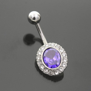 Украшение для пирсинга пупка. Овальный кристалл. MCD754