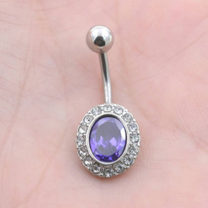 Украшение для пирсинга пупка. Овальный кристалл. MCD754