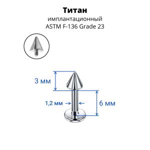 Интернал-лабрета 1,2 мм.Конус. Титан. ILBCNT16F