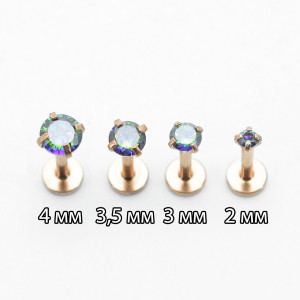 Интернал-лабрета 1,2 мм. Циркон Mystic Topaz, розовое золото. ILBZ132
